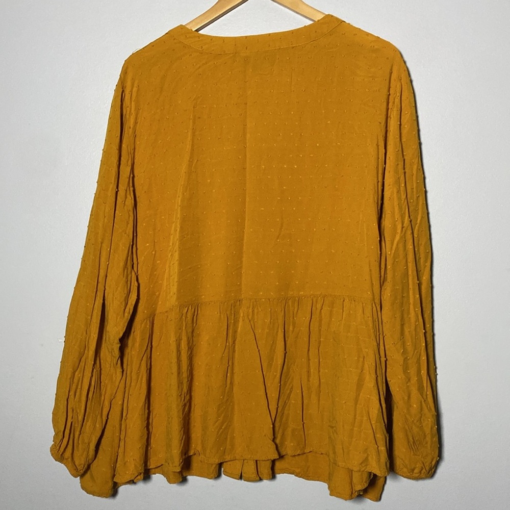 Lane Bryant Boho Blouse Women’s 24 Yellow Mustard V-Neck Button Up Lace Shirt - Picture 10 of 13